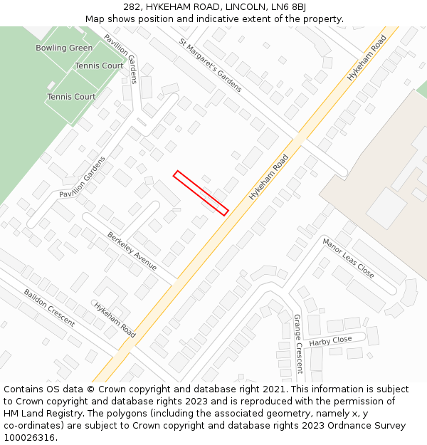 282, HYKEHAM ROAD, LINCOLN, LN6 8BJ: Location map and indicative extent of plot