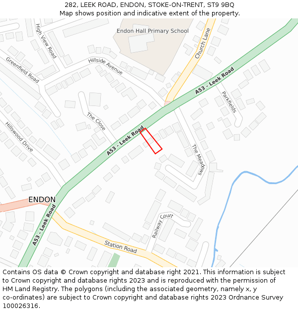 282, LEEK ROAD, ENDON, STOKE-ON-TRENT, ST9 9BQ: Location map and indicative extent of plot