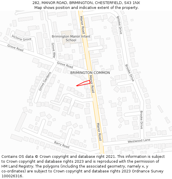282, MANOR ROAD, BRIMINGTON, CHESTERFIELD, S43 1NX: Location map and indicative extent of plot