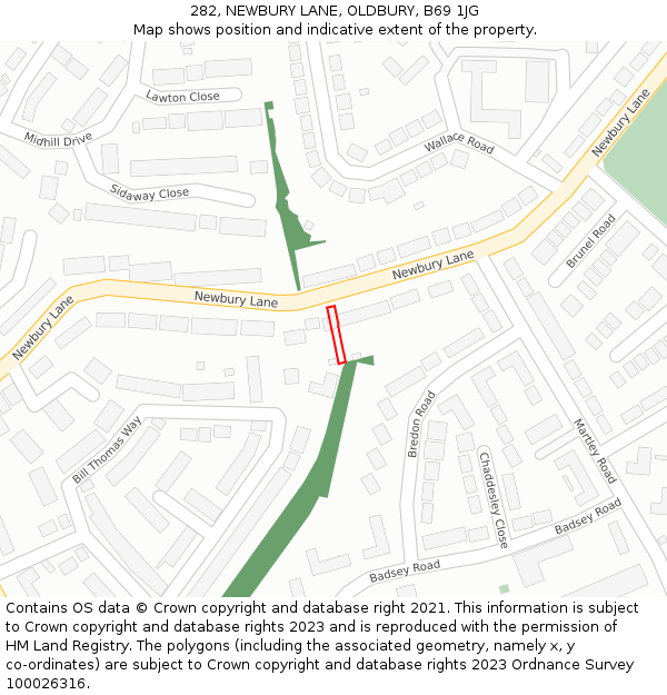 282, NEWBURY LANE, OLDBURY, B69 1JG: Location map and indicative extent of plot