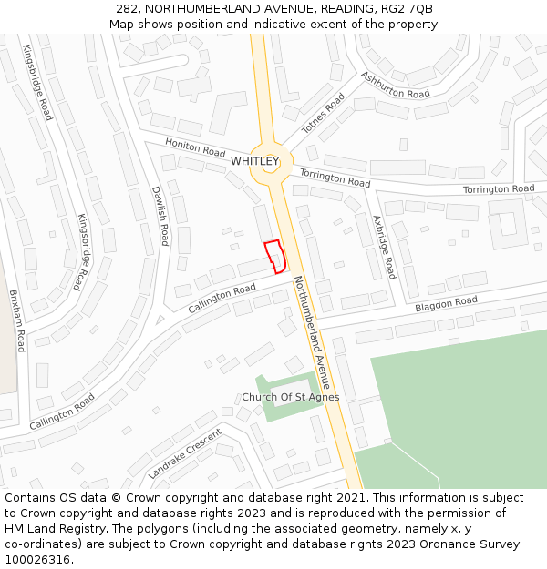 282, NORTHUMBERLAND AVENUE, READING, RG2 7QB: Location map and indicative extent of plot