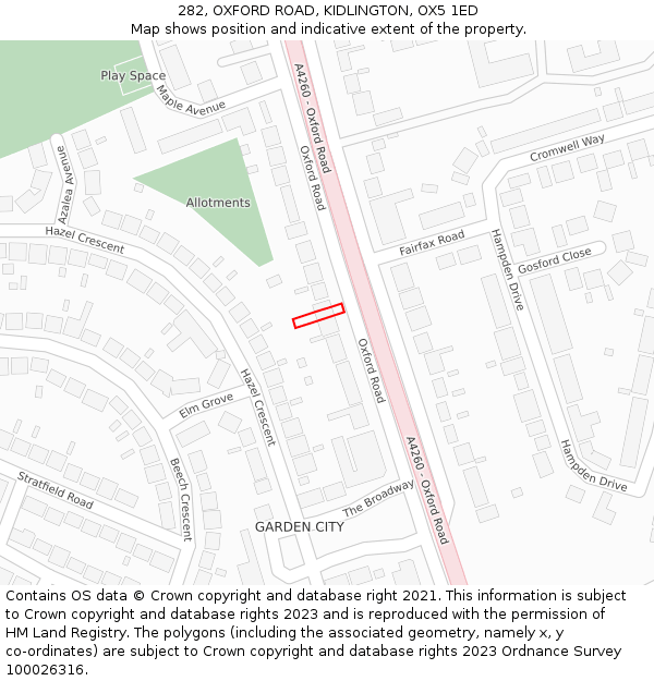 282, OXFORD ROAD, KIDLINGTON, OX5 1ED: Location map and indicative extent of plot