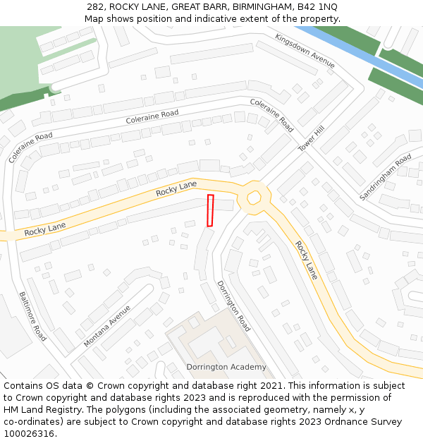 282, ROCKY LANE, GREAT BARR, BIRMINGHAM, B42 1NQ: Location map and indicative extent of plot