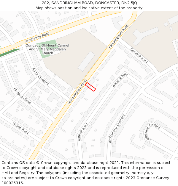 282, SANDRINGHAM ROAD, DONCASTER, DN2 5JQ: Location map and indicative extent of plot