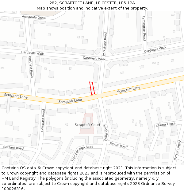 282, SCRAPTOFT LANE, LEICESTER, LE5 1PA: Location map and indicative extent of plot