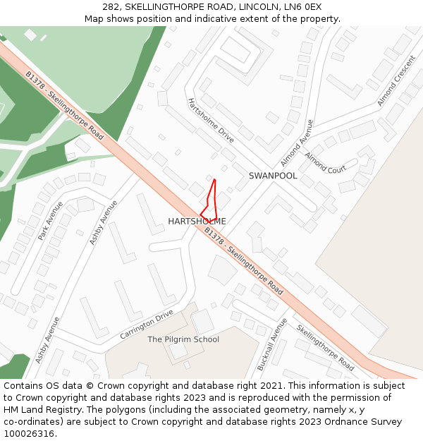 282, SKELLINGTHORPE ROAD, LINCOLN, LN6 0EX: Location map and indicative extent of plot