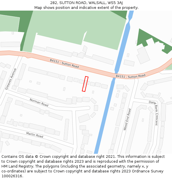 282, SUTTON ROAD, WALSALL, WS5 3AJ: Location map and indicative extent of plot