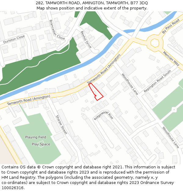 282, TAMWORTH ROAD, AMINGTON, TAMWORTH, B77 3DQ: Location map and indicative extent of plot