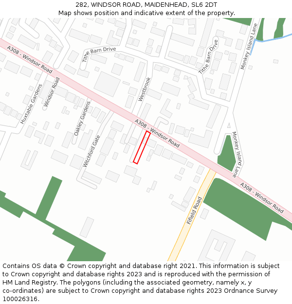 282, WINDSOR ROAD, MAIDENHEAD, SL6 2DT: Location map and indicative extent of plot