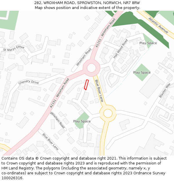 282, WROXHAM ROAD, SPROWSTON, NORWICH, NR7 8RW: Location map and indicative extent of plot