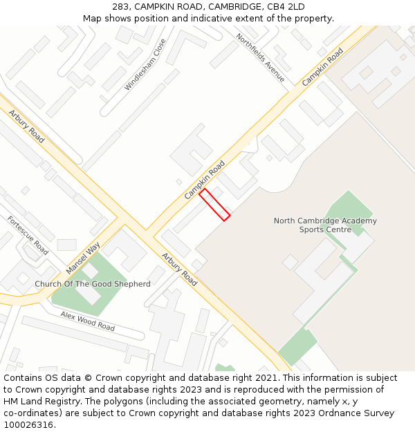 283, CAMPKIN ROAD, CAMBRIDGE, CB4 2LD: Location map and indicative extent of plot