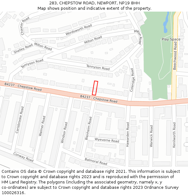 283, CHEPSTOW ROAD, NEWPORT, NP19 8HH: Location map and indicative extent of plot