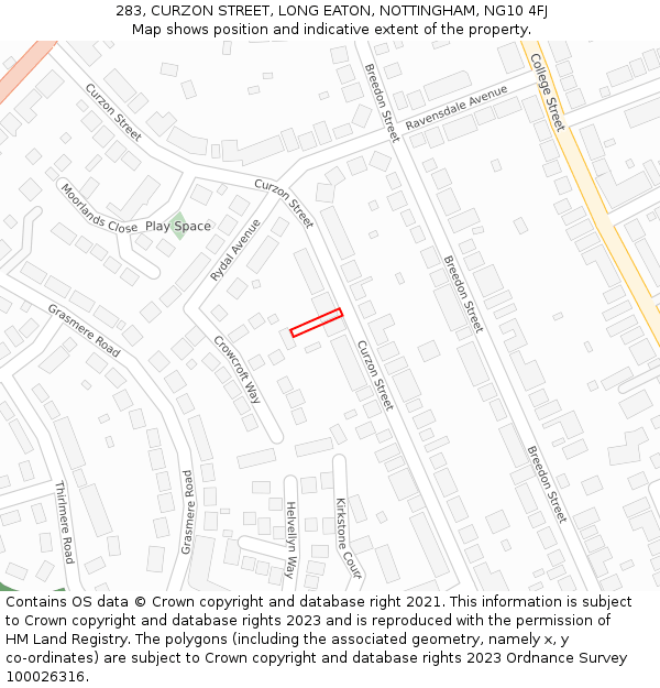 283, CURZON STREET, LONG EATON, NOTTINGHAM, NG10 4FJ: Location map and indicative extent of plot