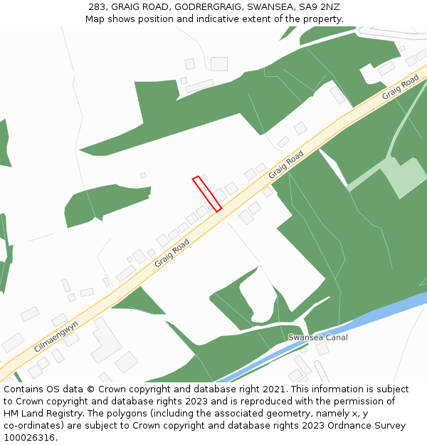 283, GRAIG ROAD, GODRERGRAIG, SWANSEA, SA9 2NZ: Location map and indicative extent of plot