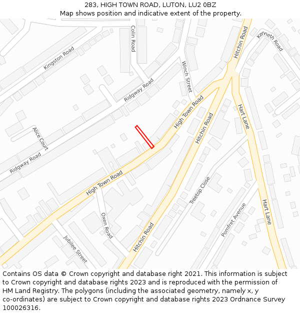 283, HIGH TOWN ROAD, LUTON, LU2 0BZ: Location map and indicative extent of plot