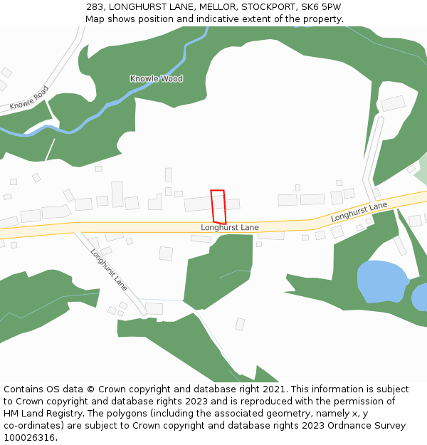 283, LONGHURST LANE, MELLOR, STOCKPORT, SK6 5PW: Location map and indicative extent of plot