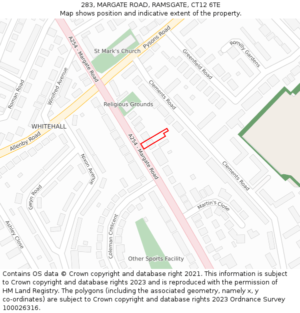 283, MARGATE ROAD, RAMSGATE, CT12 6TE: Location map and indicative extent of plot