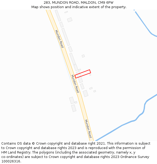 283, MUNDON ROAD, MALDON, CM9 6PW: Location map and indicative extent of plot