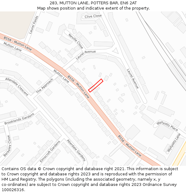 283, MUTTON LANE, POTTERS BAR, EN6 2AT: Location map and indicative extent of plot