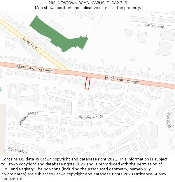 283, NEWTOWN ROAD, CARLISLE, CA2 7LS: Location map and indicative extent of plot