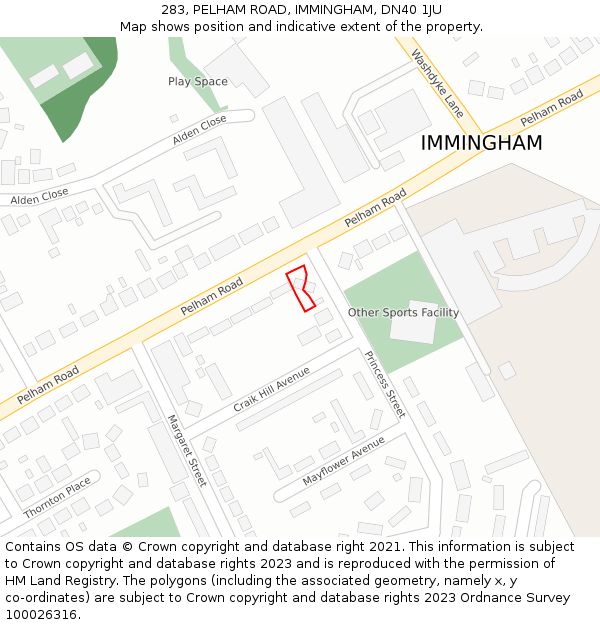 283, PELHAM ROAD, IMMINGHAM, DN40 1JU: Location map and indicative extent of plot