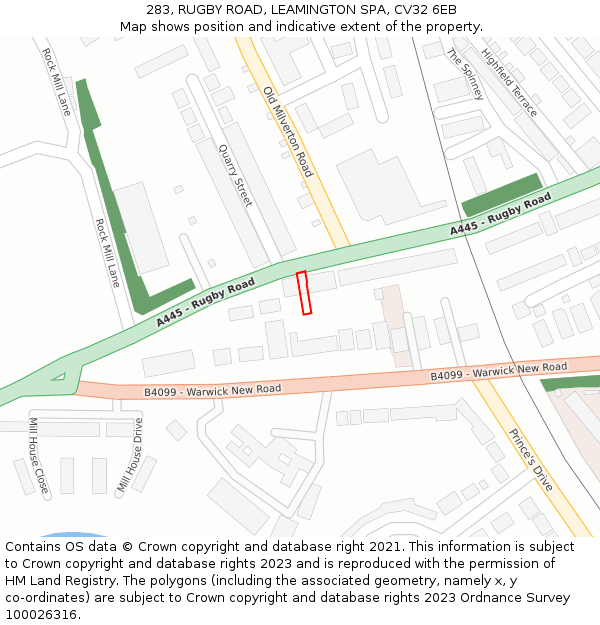 283, RUGBY ROAD, LEAMINGTON SPA, CV32 6EB: Location map and indicative extent of plot