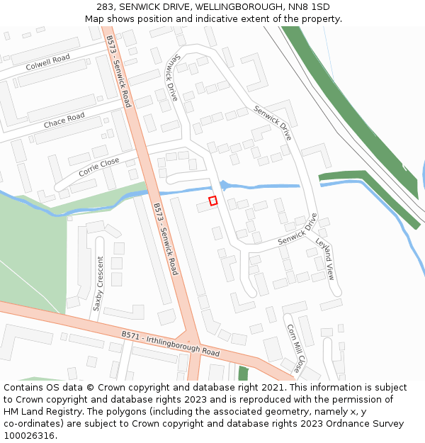 283, SENWICK DRIVE, WELLINGBOROUGH, NN8 1SD: Location map and indicative extent of plot