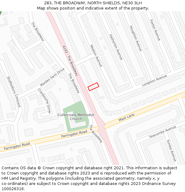 283, THE BROADWAY, NORTH SHIELDS, NE30 3LH: Location map and indicative extent of plot