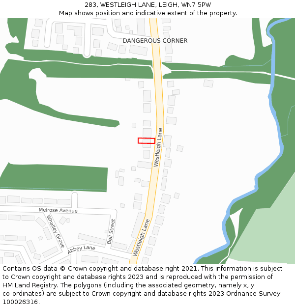 283, WESTLEIGH LANE, LEIGH, WN7 5PW: Location map and indicative extent of plot