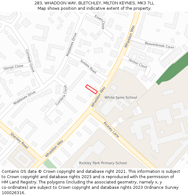 283, WHADDON WAY, BLETCHLEY, MILTON KEYNES, MK3 7LL: Location map and indicative extent of plot