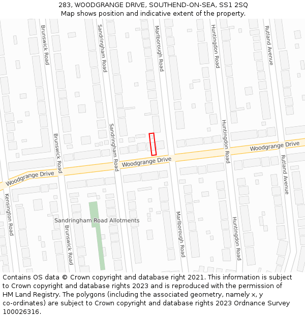 283, WOODGRANGE DRIVE, SOUTHEND-ON-SEA, SS1 2SQ: Location map and indicative extent of plot