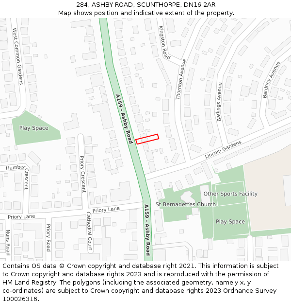 284, ASHBY ROAD, SCUNTHORPE, DN16 2AR: Location map and indicative extent of plot