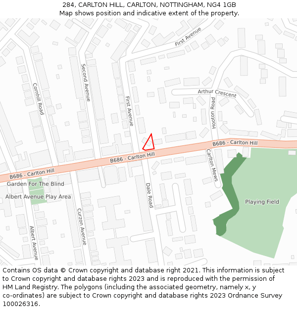 284, CARLTON HILL, CARLTON, NOTTINGHAM, NG4 1GB: Location map and indicative extent of plot