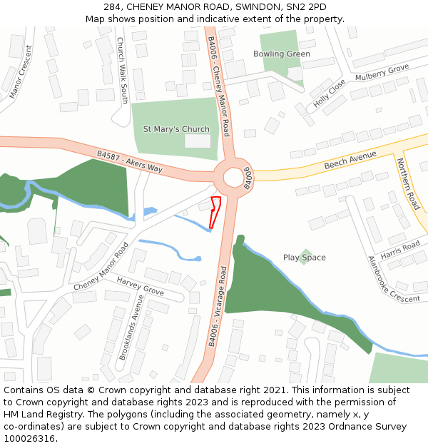 284, CHENEY MANOR ROAD, SWINDON, SN2 2PD: Location map and indicative extent of plot