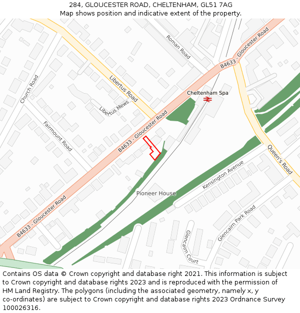 284, GLOUCESTER ROAD, CHELTENHAM, GL51 7AG: Location map and indicative extent of plot