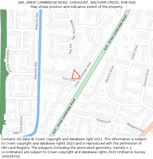 284, GREAT CAMBRIDGE ROAD, CHESHUNT, WALTHAM CROSS, EN8 0NQ: Location map and indicative extent of plot