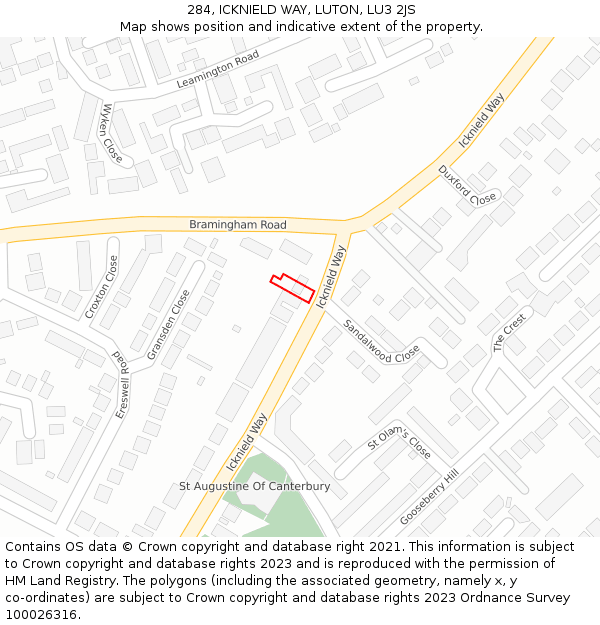 284, ICKNIELD WAY, LUTON, LU3 2JS: Location map and indicative extent of plot