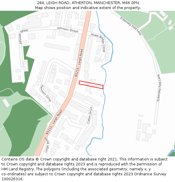 284, LEIGH ROAD, ATHERTON, MANCHESTER, M46 0PN: Location map and indicative extent of plot