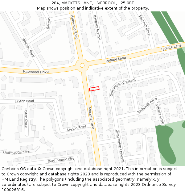 284, MACKETS LANE, LIVERPOOL, L25 9RT: Location map and indicative extent of plot