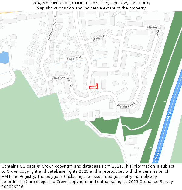 284, MALKIN DRIVE, CHURCH LANGLEY, HARLOW, CM17 9HQ: Location map and indicative extent of plot