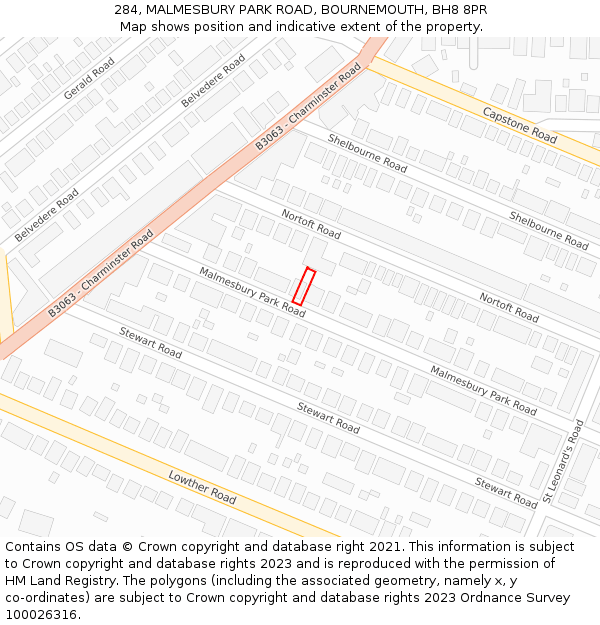 284, MALMESBURY PARK ROAD, BOURNEMOUTH, BH8 8PR: Location map and indicative extent of plot