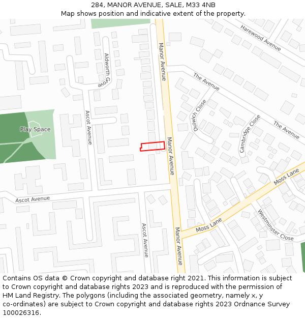 284, MANOR AVENUE, SALE, M33 4NB: Location map and indicative extent of plot