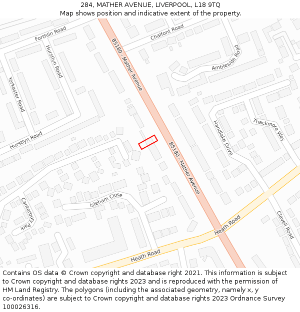 284, MATHER AVENUE, LIVERPOOL, L18 9TQ: Location map and indicative extent of plot