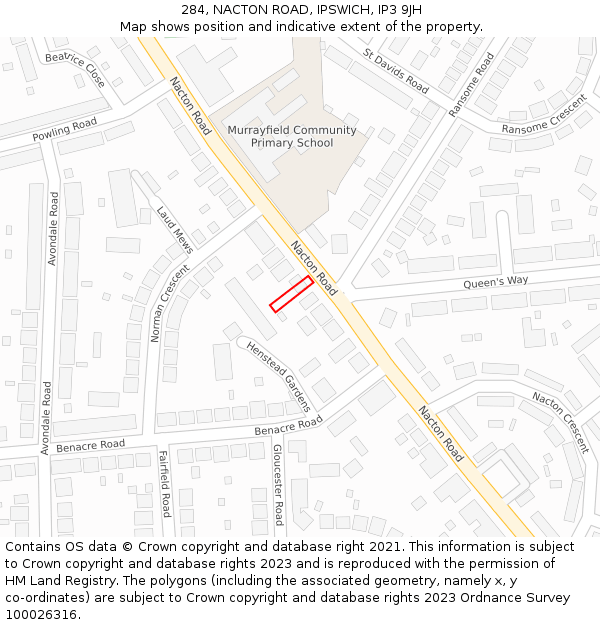 284, NACTON ROAD, IPSWICH, IP3 9JH: Location map and indicative extent of plot