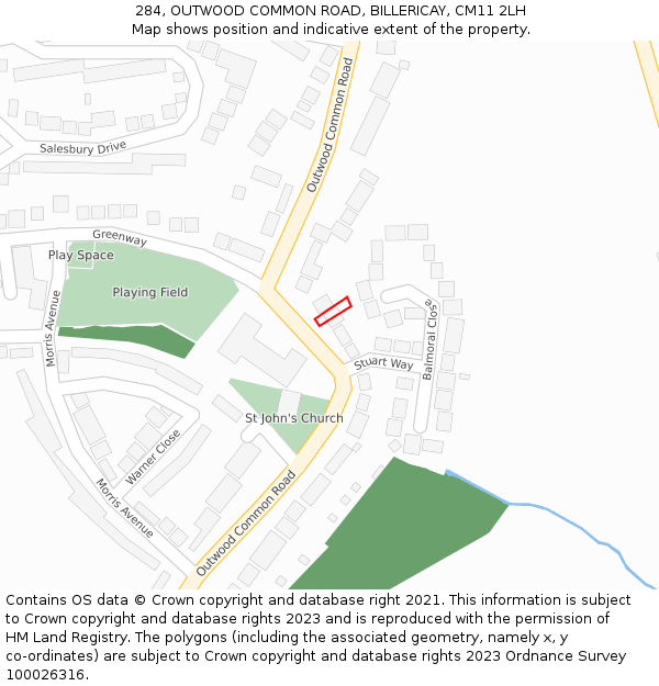 284, OUTWOOD COMMON ROAD, BILLERICAY, CM11 2LH: Location map and indicative extent of plot