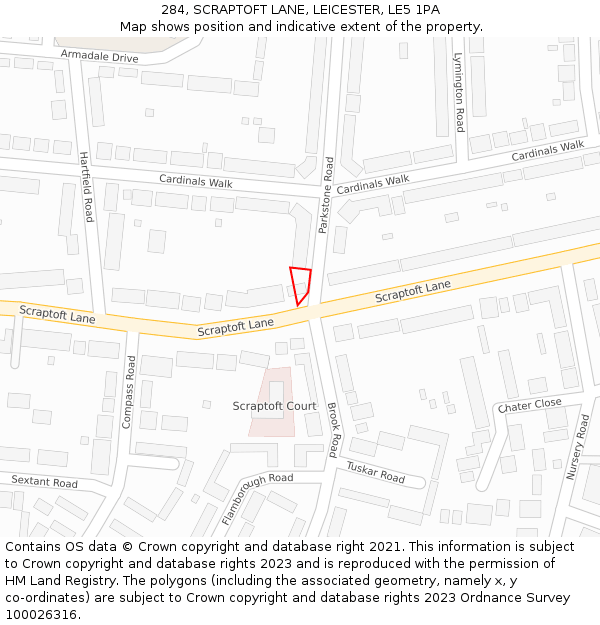 284, SCRAPTOFT LANE, LEICESTER, LE5 1PA: Location map and indicative extent of plot