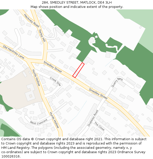 284, SMEDLEY STREET, MATLOCK, DE4 3LH: Location map and indicative extent of plot