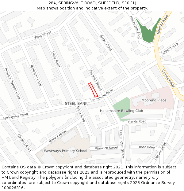 284, SPRINGVALE ROAD, SHEFFIELD, S10 1LJ: Location map and indicative extent of plot