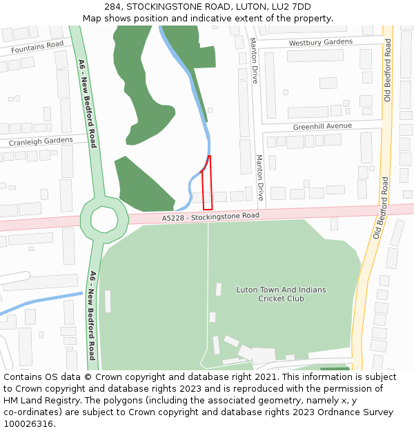 284, STOCKINGSTONE ROAD, LUTON, LU2 7DD: Location map and indicative extent of plot