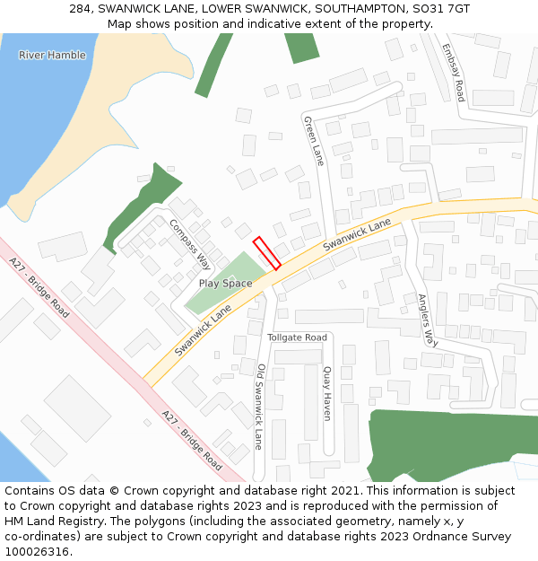 284, SWANWICK LANE, LOWER SWANWICK, SOUTHAMPTON, SO31 7GT: Location map and indicative extent of plot